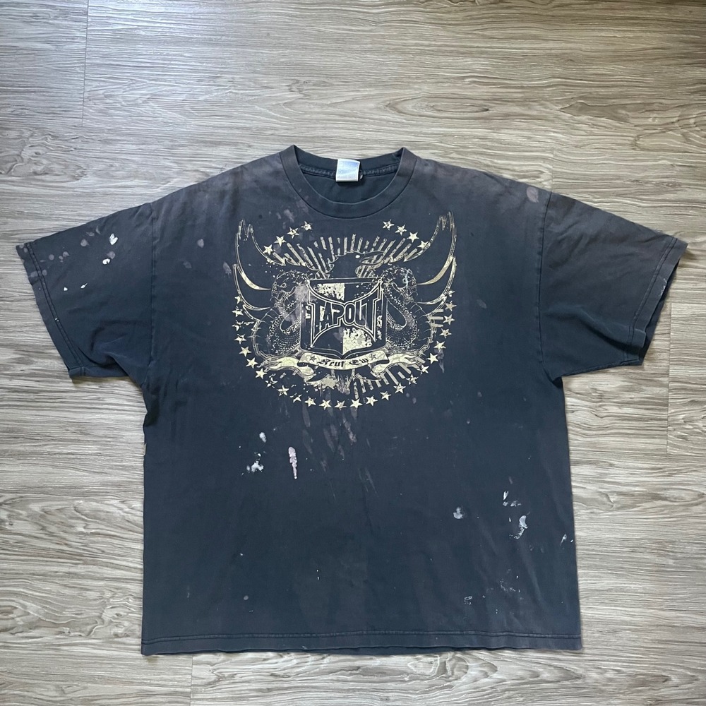 Tapout Mens 2XL Graphic T-Shirt Black Distressed Bleach Splatter MMA Y2K Tee